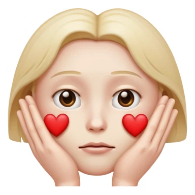 A regular face emoji with sad eyes and hands that form a heart sticker