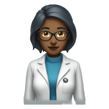 Black shark scientist woman with blue long, straight hair, glasses, a lab coat, sweater, and pencil skirt sticker