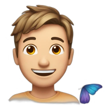 A happy person with hearts in his eyes and butterflies around his head sticker