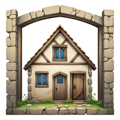 An old, windowless, dilapidated medieval shack building. transparent. sticker