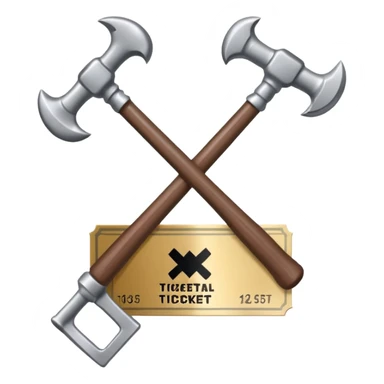 two hammers crossed over each other and a ticekt behind both of them. it has to be the simplest possible sticker