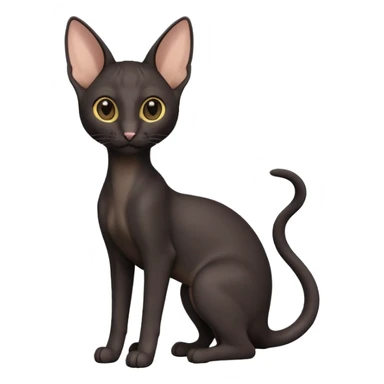 A 3D cartoon black Oriental Shorthair cat with bulky body, tall ears, reflective fur, dark cinematic background, Memoji-style. full body or half body. sticker