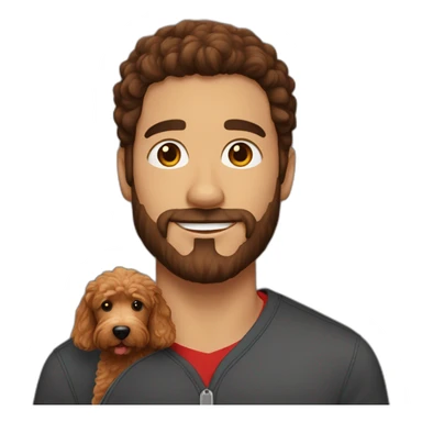 guy with dark brown hair holding red goldendoodle sticker