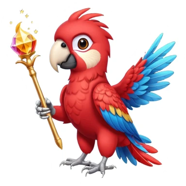 A red parrot with a magic wand sticker