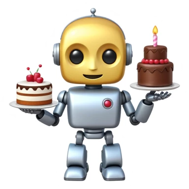 The cute robot is holding dessert in its hands, 3d emoji sticker