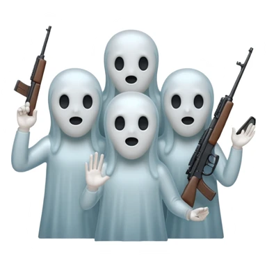 Fantasmas con un fusil y haciendo hola y chao con la manos sticker