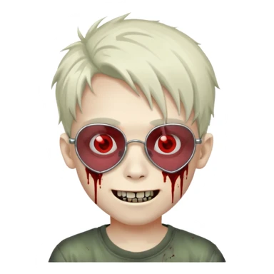 Zombie emo boy, chrome heart glasses and a scary smile, scars and blood under eyes sticker