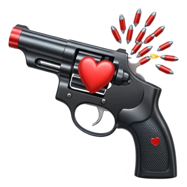 Black hand gun shooting a heart bullets out of the tip  sticker