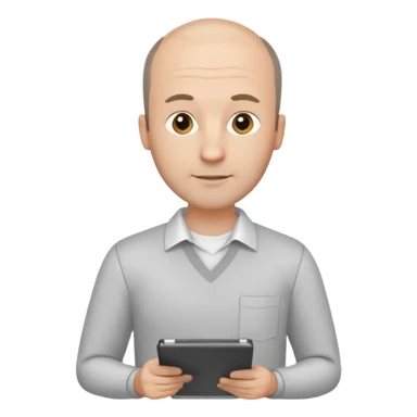 man mid 30's shirt and trousers balding hairline standing holding a clipboard sticker