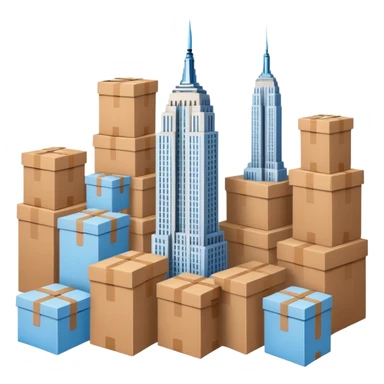 Empire State Building light blue with plain brown cardboard boxes sticker