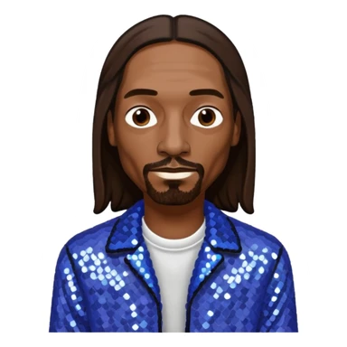 Snoop Dogg with long dark brown hair, periwinkle sequin outfit sticker