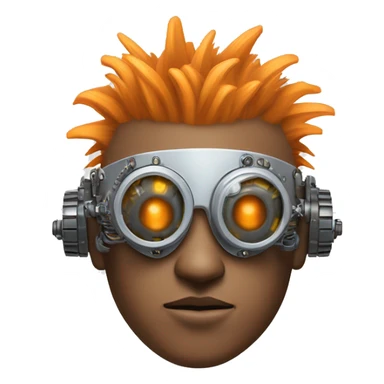 Light orange Mohawk hair male cyborg head with silver steampunk goggles and circuits sticker