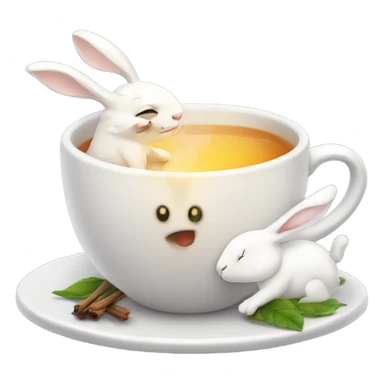 Cup of hot tea with white cute rabbits  sticker