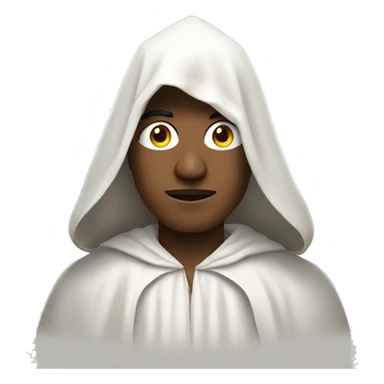 Man wearing white cloak with point on top sticker