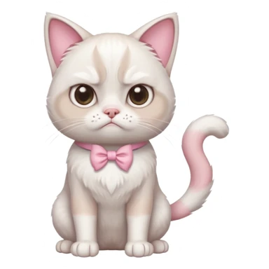 A White grumpy cat with light pink ears and paws and with a bow around its neck. The cat shall be on two legs sticker