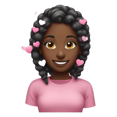 Black girl happy pink hearts around sticker