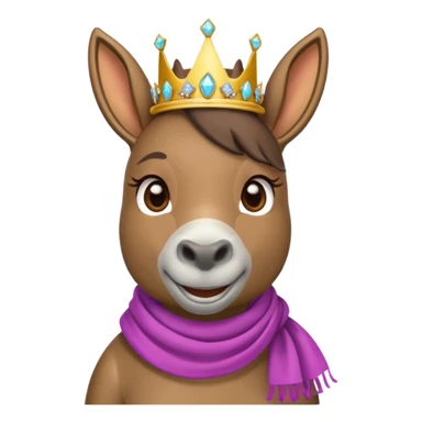 sassy donkey with a tiara and designer scarf, striking a diva pose, emoji style sticker