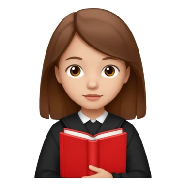 brown braid hair girl kid, student, black gile, red book sticker