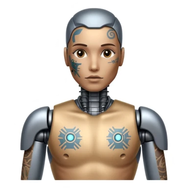 Tatooed robot, tatooes on chest and face sticker