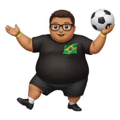 make an guy called pedro who is dancing with a football and playing brazzilian phonk and hee has glasses and is obese and make it look like hes listening to brazzilian phonk so it has a brazil flag and text saying phonk on it and give him demon laser eyes sticker