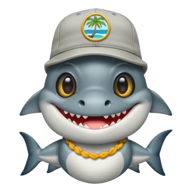 Tiburón de pie con camisa hawaiana, lentes negros, y una gorra al revés sticker