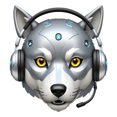 robotic wolf with digital eyes and circuit patterns wearing coach headset with football icon sticker