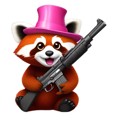 A red panda with pink party hat on and a gun in it’s hand sticker