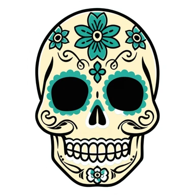 decorated sugar skull in Milwaukee Bucks team colors (dark green, cream, and light blue) sticker