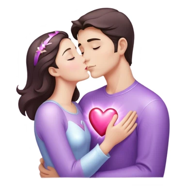 White brunette man human with rays of light Heart kisses a pastel purple angel woman sticker