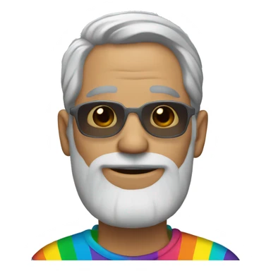 British Man with grey hair and grey beard and with shades and earring with rainbow tshirt  sticker
