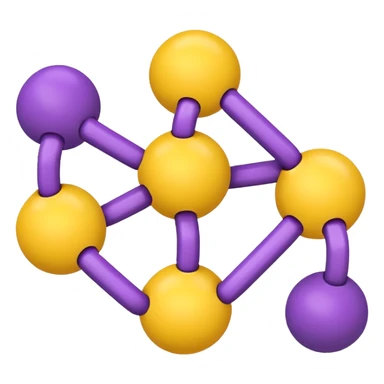 five yellow balls connected by links to a central purple ball, arranged around the purple ball, simple emoji style, white background sticker