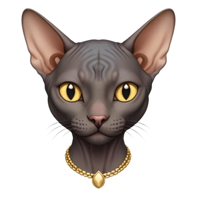 black sphynx cat with gold necklace on sticker