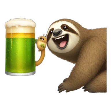sloth with beer in hand riding a smiling caterpillar sticker