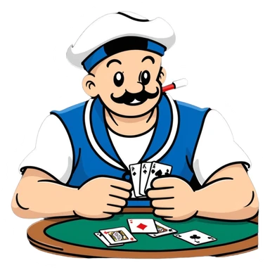 Popeye the sailor playing poker, cartoon sticker style sticker