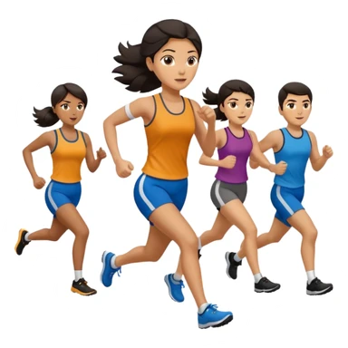 a female co-worker running and other co-workers chasing her  - female co worker with dark hair way in front... others far behind -- male and female co workers chasing female co worker -- make the other co workers far away in distance sticker