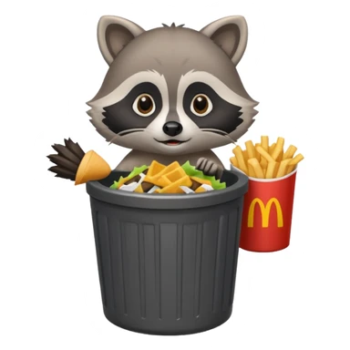 A cute raccoon eating McDonald's over a trash can sticker