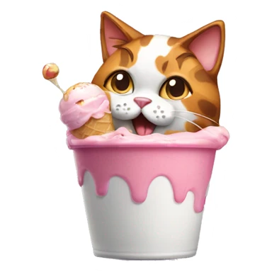 calico cat with icecream sundae  sticker