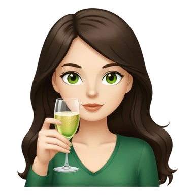 White girl with long dark brown hair and brown eyes and a green top and brown eyes with glass of champagne  sticker