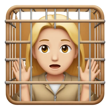 a person inside a cage with several spectators watching, emoji style sticker