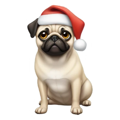 Pug wearing a Santa hat sticker