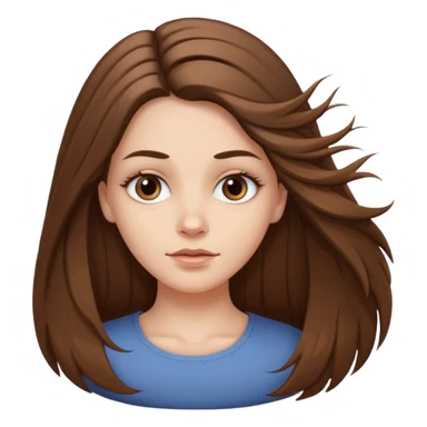 a white girl, face oval not so full, brown long hair, hairstyle: holding half hair back with two medium tall strands of hair on her face, her eyes brown a bit drawn  sticker