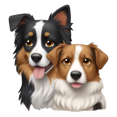 A calico cat next to a black and tan Australian Shepard dog sticker
