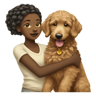 black girl with braids holding a golden doodle puppy sticker
