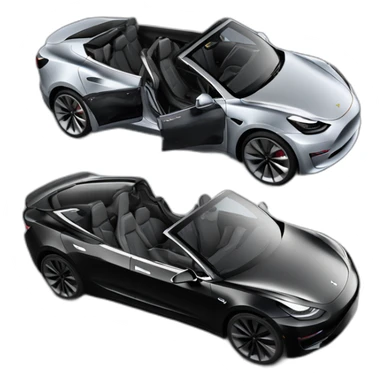 Hyper realistic, open top, black, Tesla Model 3, black upholstery, Performance, left side view sticker