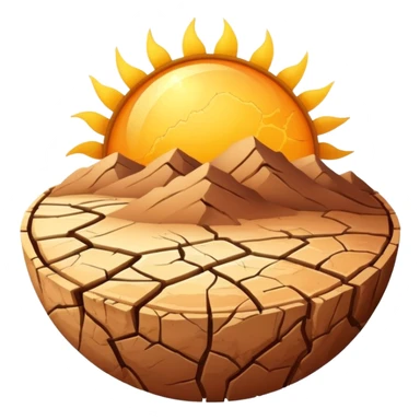 cracked dry earth with sun symbol above it, drought symbol sticker