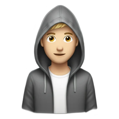 White Young man with a hood behind his computer sticker