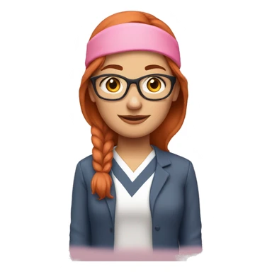 auburn haired primary school teacher wearing pink with headban sticker