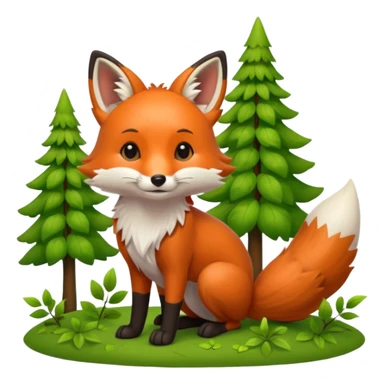 Still life, An adorable furry hyperrealistic Mirco-detailed red fox, in a lush green forest, with many different types of trees and leaves, 4k. Dpi 300. Must not be low quality, must not be low resolution, no emoji faces, no emoji icons. sticker