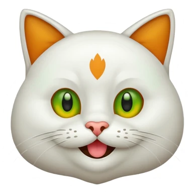 Realizar emoticonon de gato blanco con tonos gris claro solo carita sonriendo muy feliz ojos grandes de color verde con amarillos y bigotes largos  sticker