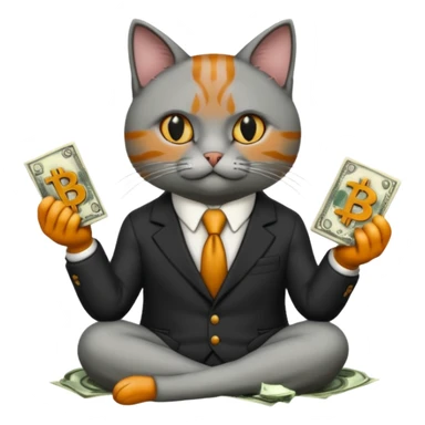 cat mafia corleone sitting on money, bitcoin BTC on hand sticker